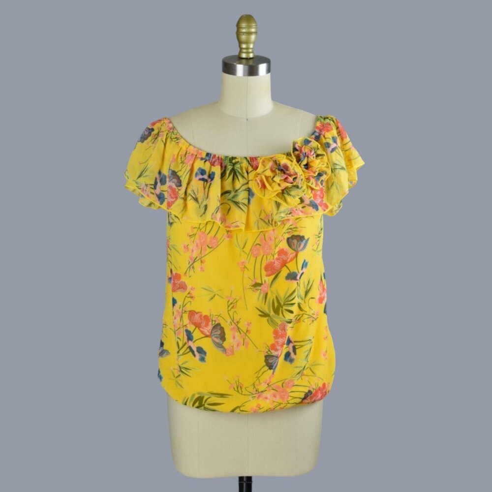 SWEET PEA FOR NEW YORK & COMPANY YELLOW FLORAL OFF SHOULDER TOP